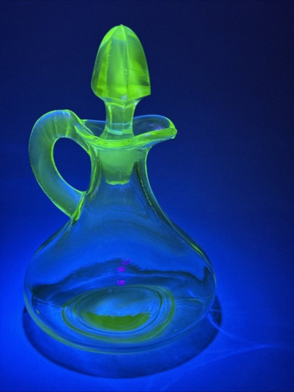 1930s Uranium Glass 5.5" Cruet Decanter & Stopper UV Reactive Vaseline Glass vtg